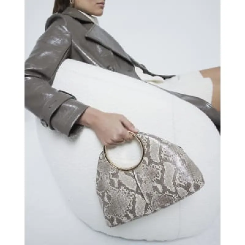 Beige Snake Ring Handle Clutch Bag sold by River Island
