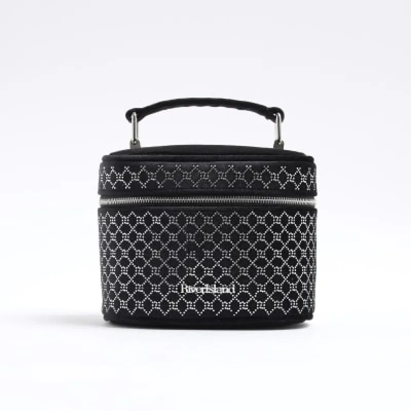 Black Velvet Monogram Vanity Bag sold by River Island
