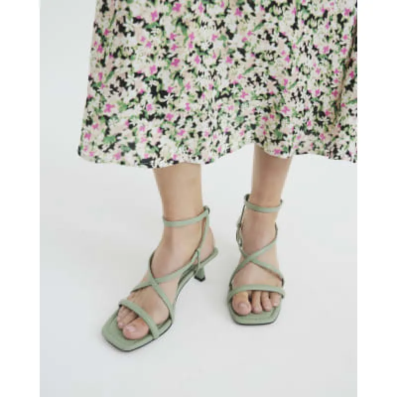 Green Faux Leather Heeled Strappy Sandals sold by River Island