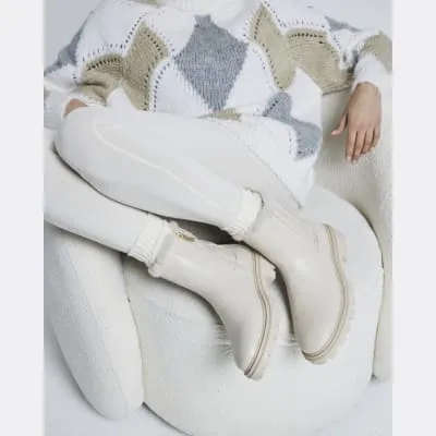 Cream Faux Fur Lined Chelsea Boots sold by River Island