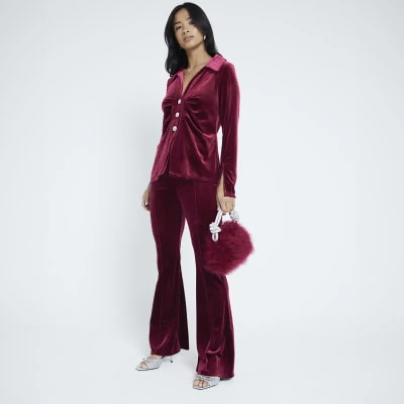 Petite Red Velvet Bootcut Trousers sold by River Island