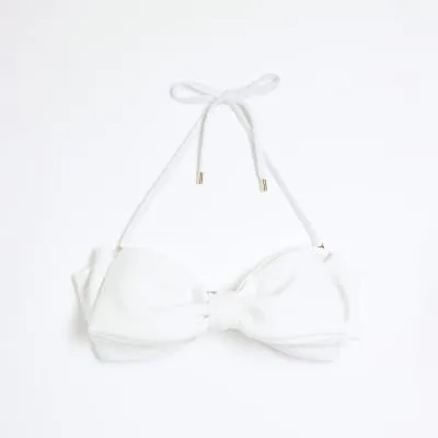 White Bow Bandeau Bikini Top sold by River Island