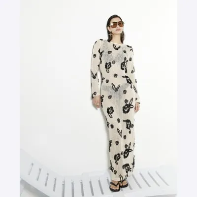 Cream Embroidered Crochet Maxi Dress sold by River Island