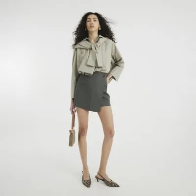 Grey Faux Leather Wrap Mini Skirt sold by River Island