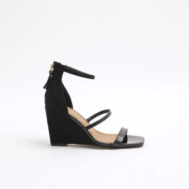 Black Strap Wedge Heeled Sandals sold by River Island
