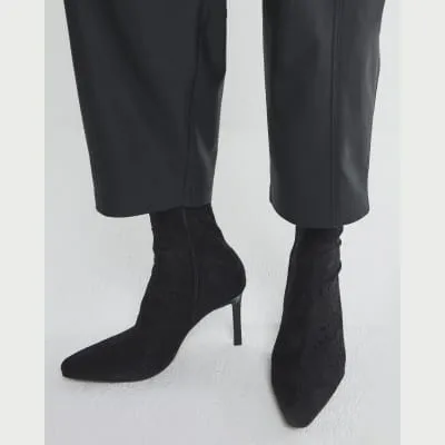 Black Lace Heeled Ankle Boots sold by River Island