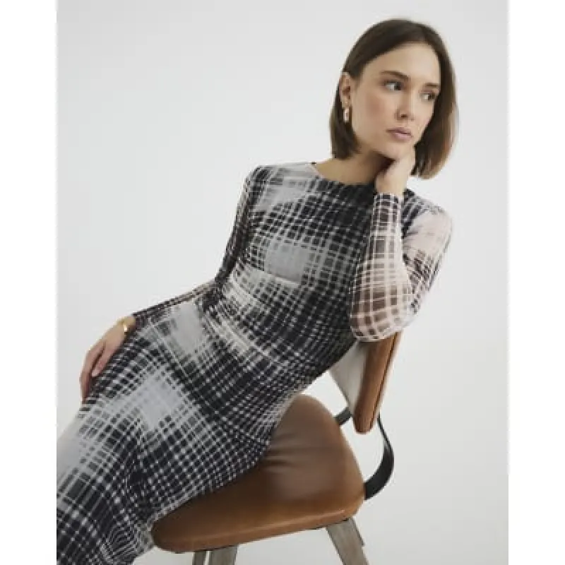 Beige Check Mesh Ruched Midi Dress sold by River Island