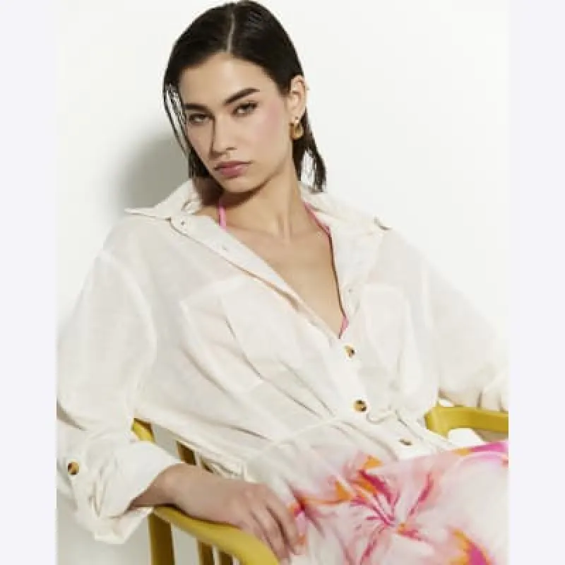Cream Floral Print Shirt Dress sold by River Island