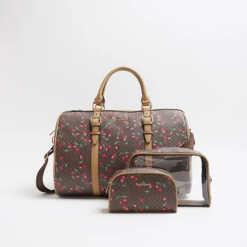 Brown Cherry Monogram Barrel Bundle Bag sold by River Island