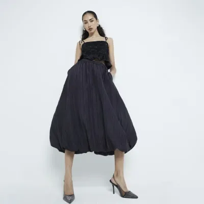 Black Taffeta Bubble Hem Midi Skirt sold by River Island