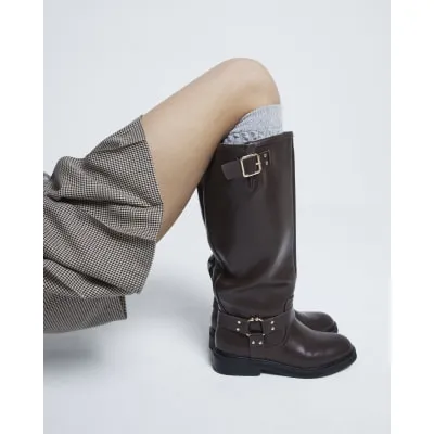 Brown High Leg Biker Boots sold by River Island