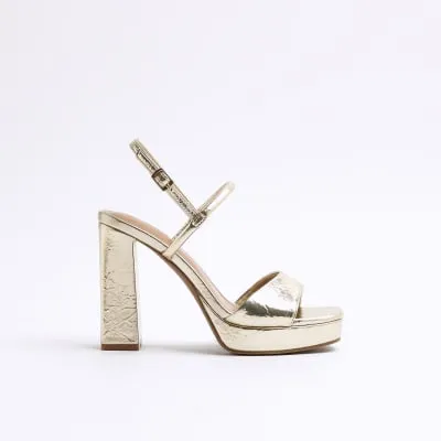Gold Sling Back Platform Sandals sold by River Island