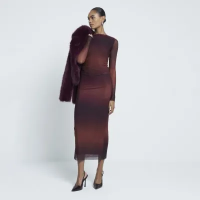 Red Mesh Ombre Print Midi Skirt sold by River Island