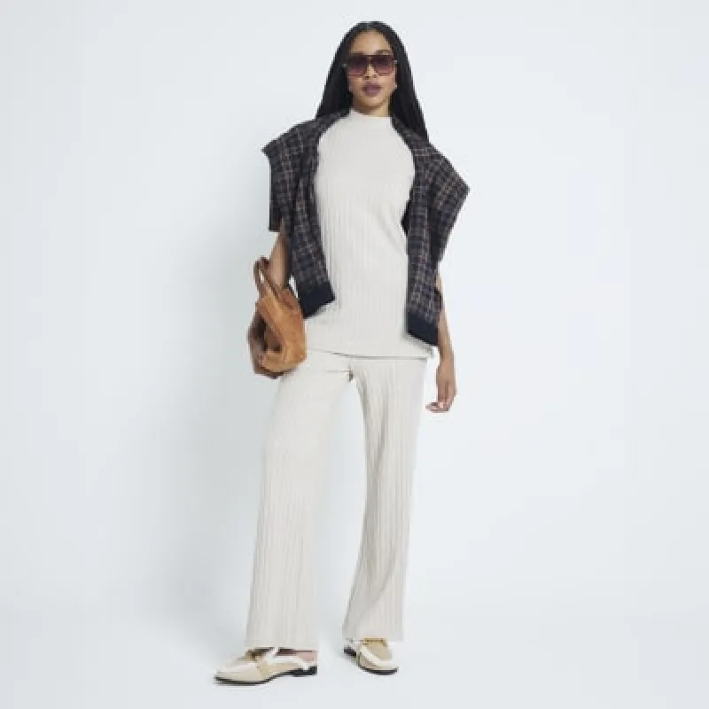 Beige Sleeveless Ribbed Tunic sold by River Island