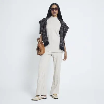 Beige Sleeveless Ribbed Tunic sold by River Island