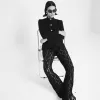 Black Lace Flares Trousers sold by River Island