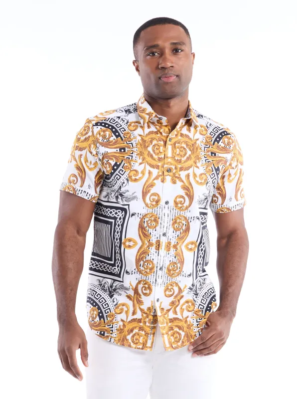 GILDED SCROLLS SHORT SLEEVE BUTTON DOWN SHIRT made by Robert Graham