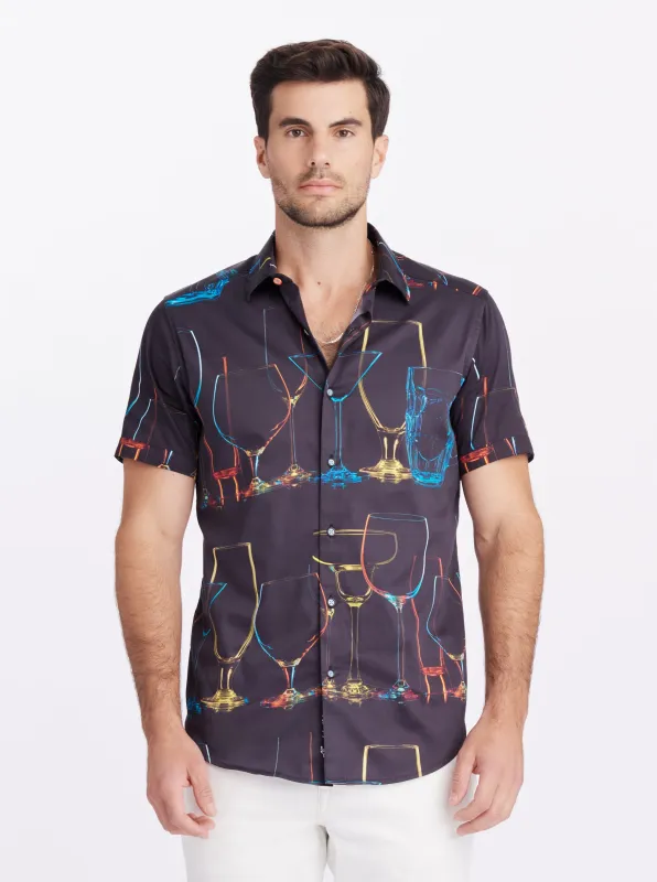 NEON NIGHTS SHORT SLEEVE BUTTON DOWN SHIRT made by Robert Graham