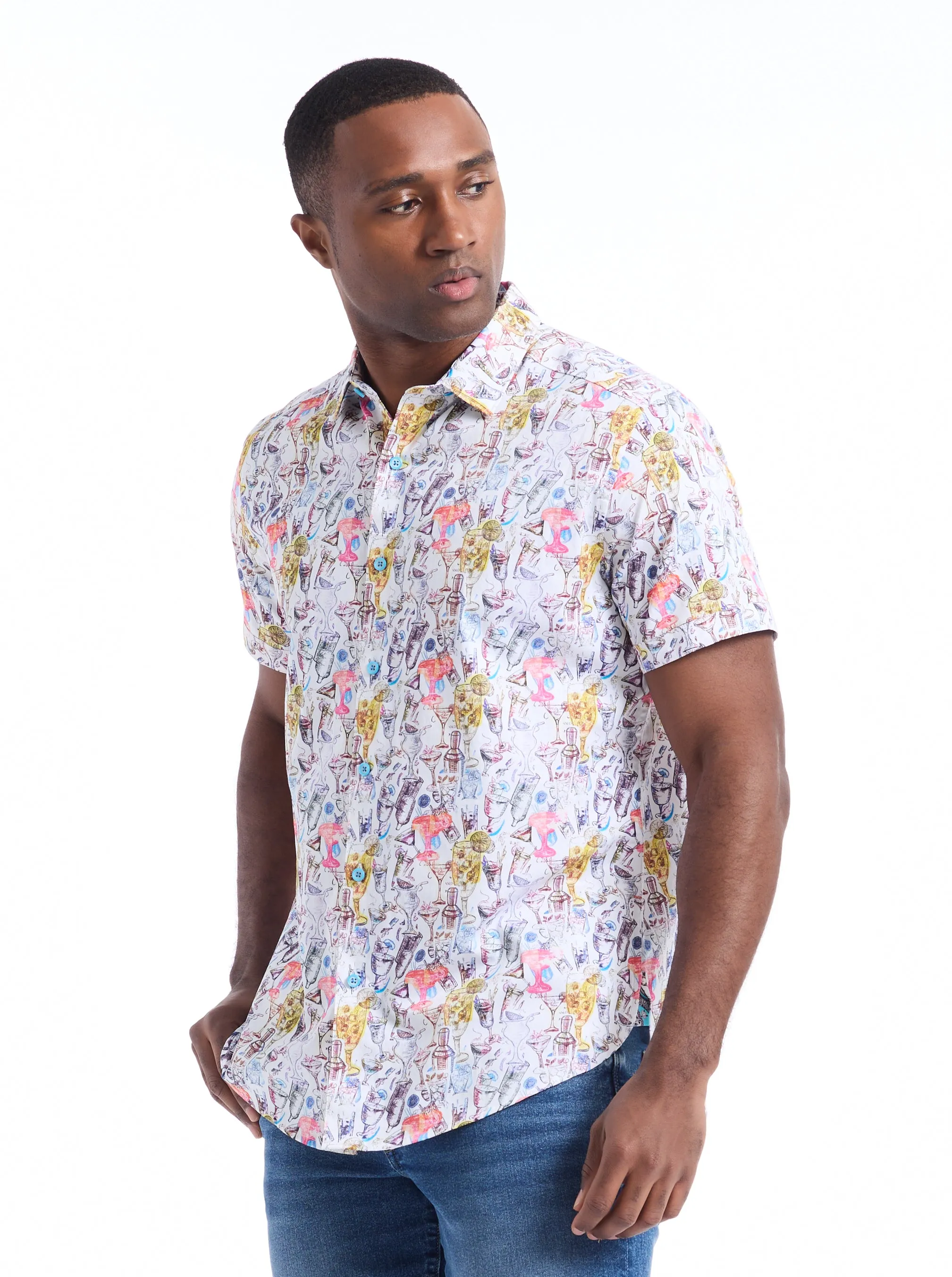DRINKS ON ME SHORT SLEEVE BUTTON DOWN SHIRT sold by Robert Graham product image thumbnail 5