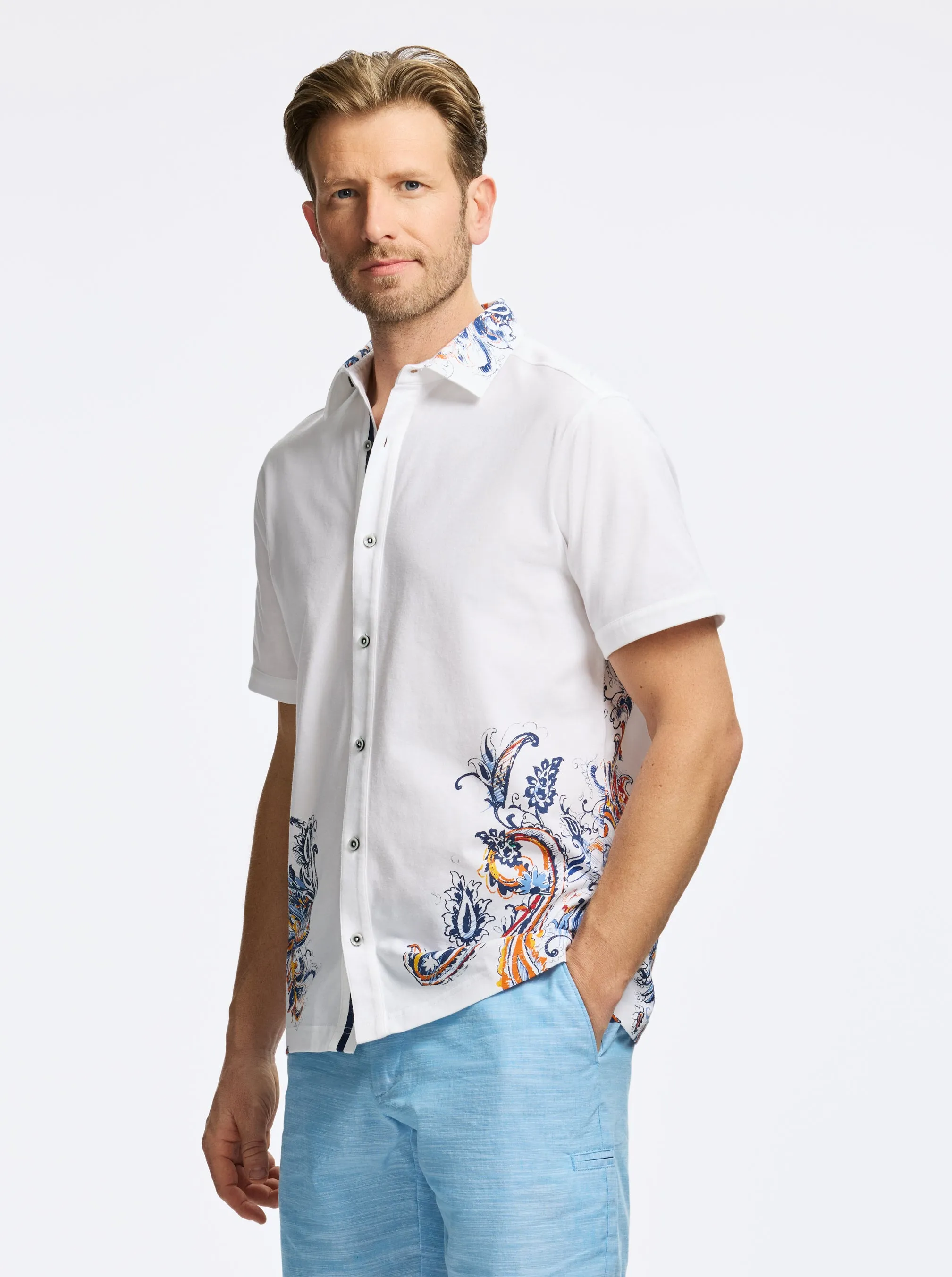 ORANGE PAISLEY SHORT SLEEVE BUTTON DOWN SHIRT sold by Robert Graham product image thumbnail 5