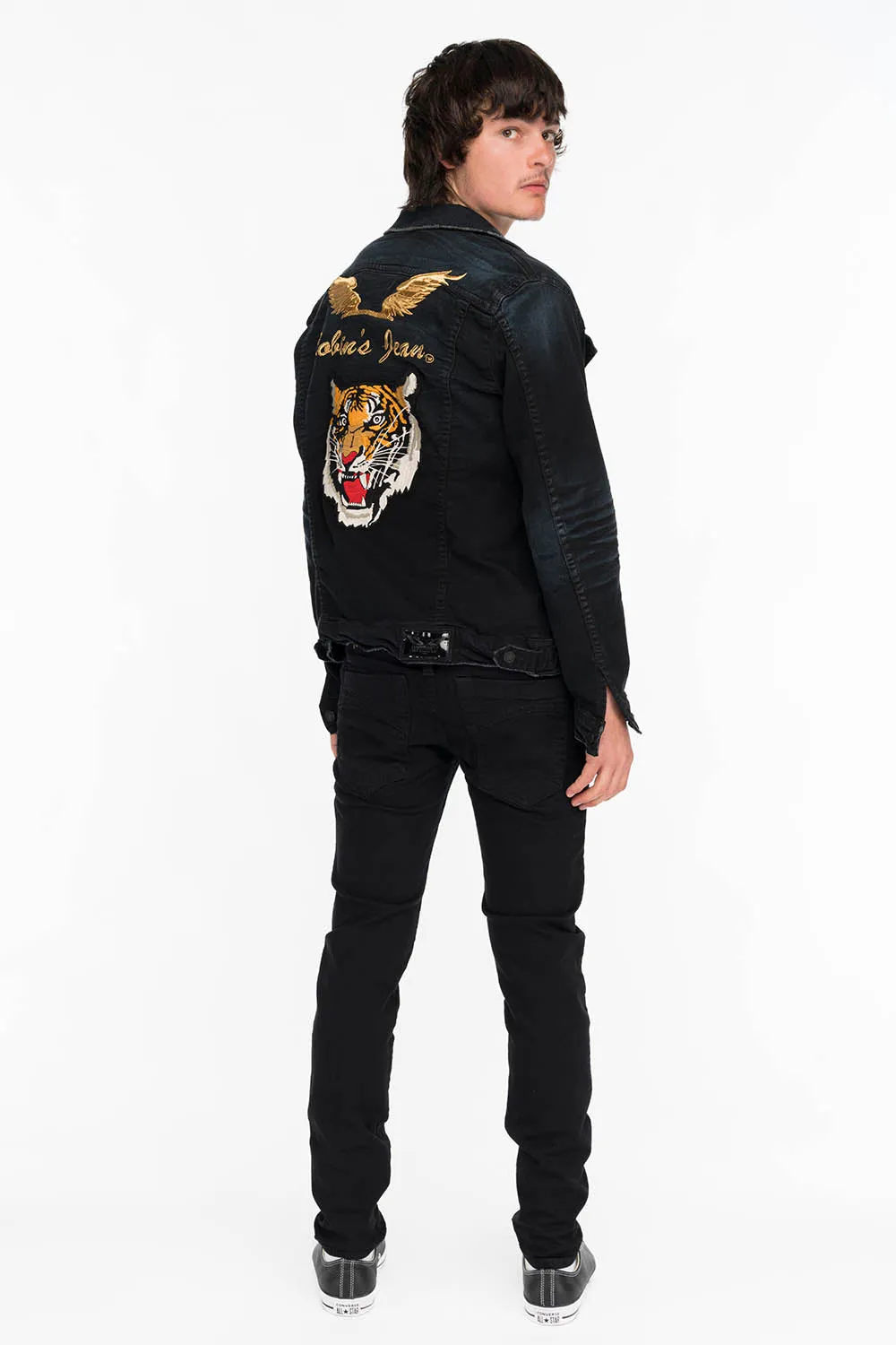 SKINNY IN PURE BLACK WITH GOLD O.E. LOGO sold by Robin's Jean product image thumbnail 4