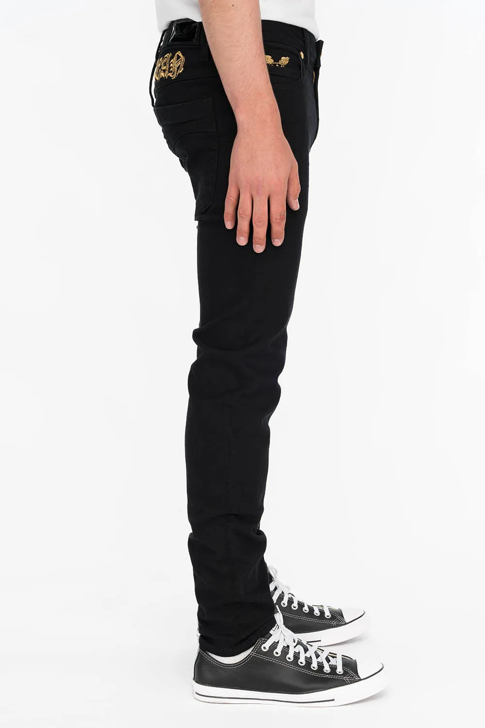 SKINNY IN PURE BLACK WITH GOLD O.E. LOGO sold by Robin's Jean product image thumbnail 3