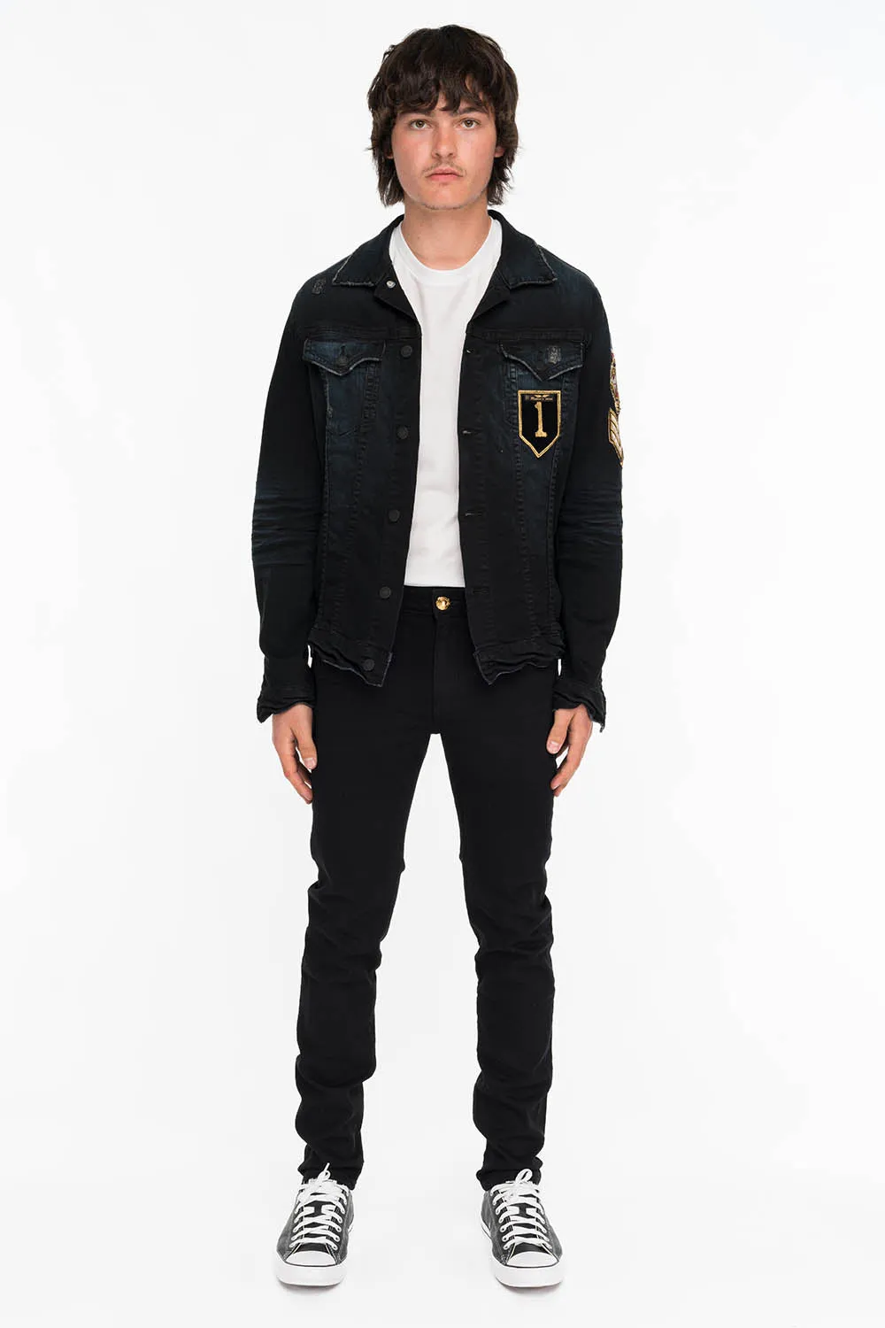 SKINNY IN PURE BLACK WITH GOLD O.E. LOGO sold by Robin's Jean product image thumbnail 5