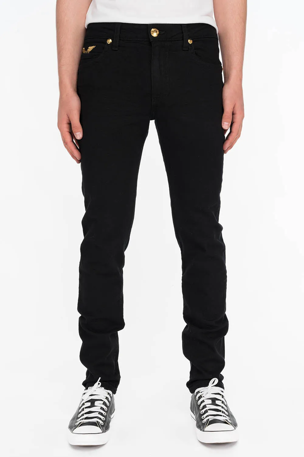 SKINNY IN PURE BLACK WITH GOLD O.E. LOGO sold by Robin's Jean product image thumbnail 2