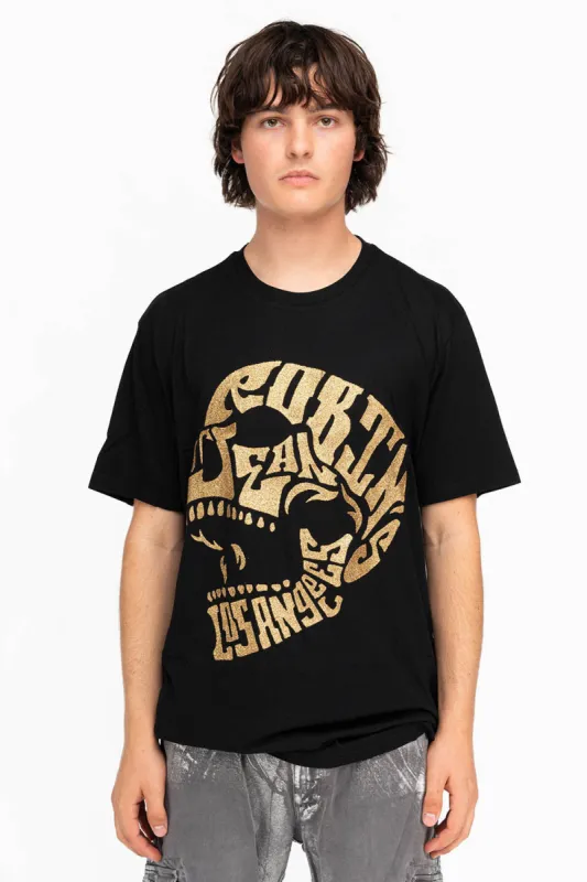 ROBINS GOLD GLITTER SKULL IN BLACK sold by Robin's Jean