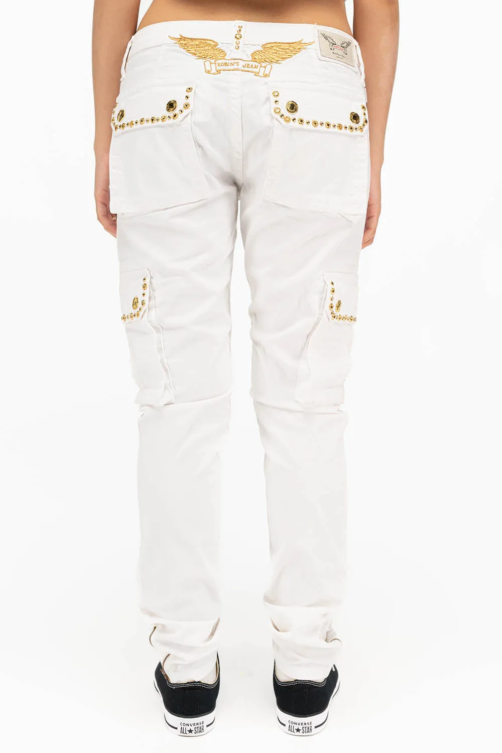 NEW MILITARY STYLE WOMENS SKINNY EMBELLISHED CARGO PANTS IN WHITE sold by Robin's Jean product image thumbnail 3