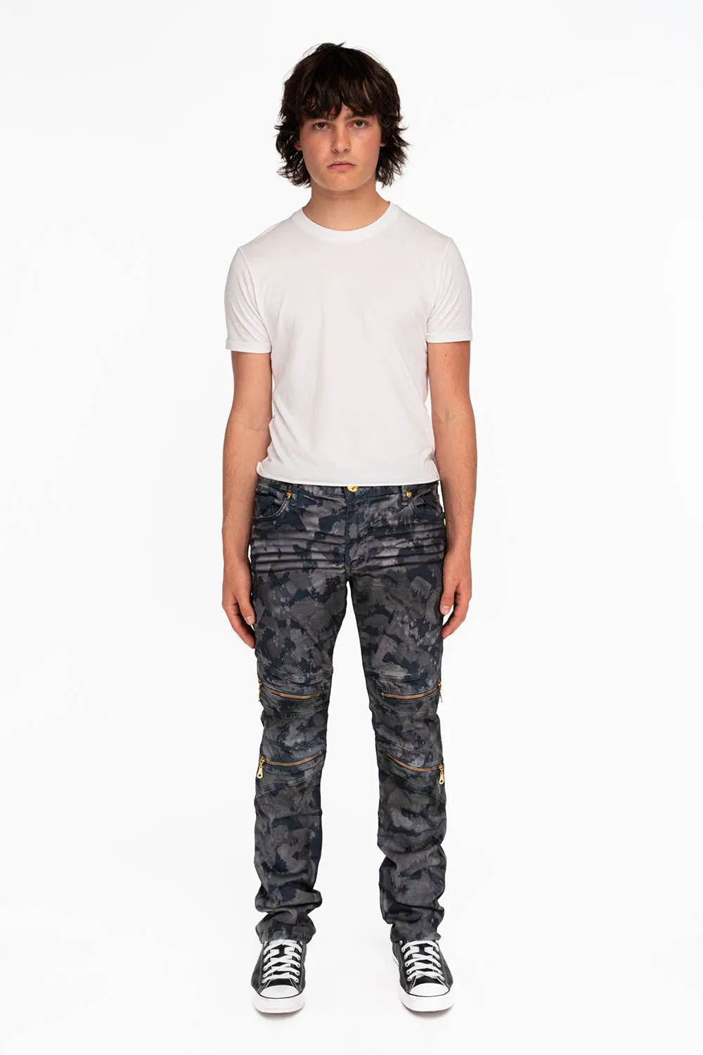 MENS BIKER JEANS IN TIE DYE CAMO GRAY sold by Robin's Jean product image thumbnail 3