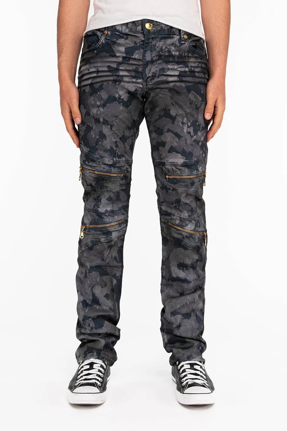 MENS BIKER JEANS IN TIE DYE CAMO GRAY sold by Robin's Jean