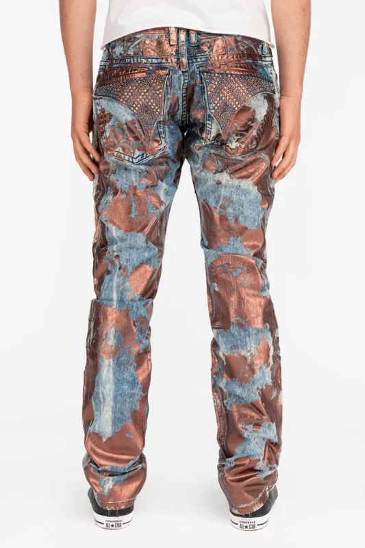 MENS LONG FLAP SLIM JEANS IN GOOD TIME COPPER WITH CRYSTALS sold by Robin's Jean