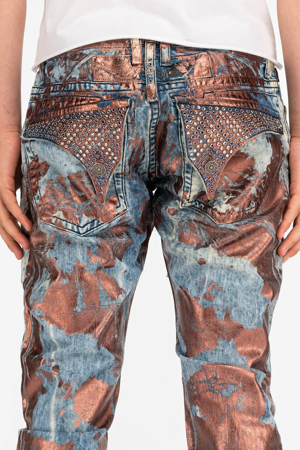 MENS LONG FLAP SLIM JEANS IN GOOD TIME COPPER WITH CRYSTALS sold by Robin's Jean product image thumbnail 3