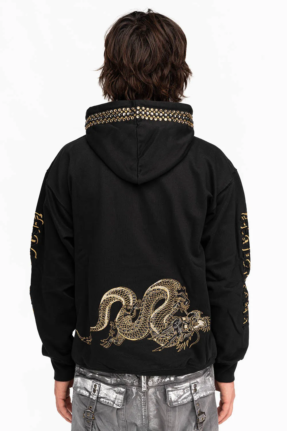 DRESSED UP PULLOVER HOODIE WITH CRYSTALS IN BLACK sold by Robin's Jean