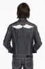 MENS DENIM JACKET IN RAW DENIM WITH HEAVY NATURAL WHITE STITCHING AND EMBROIDERED WINGS sold by Robin's Jean