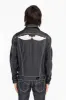 MENS DENIM JACKET IN RAW DENIM WITH HEAVY NATURAL WHITE STITCHING AND EMBROIDERED WINGS sold by Robin's Jean