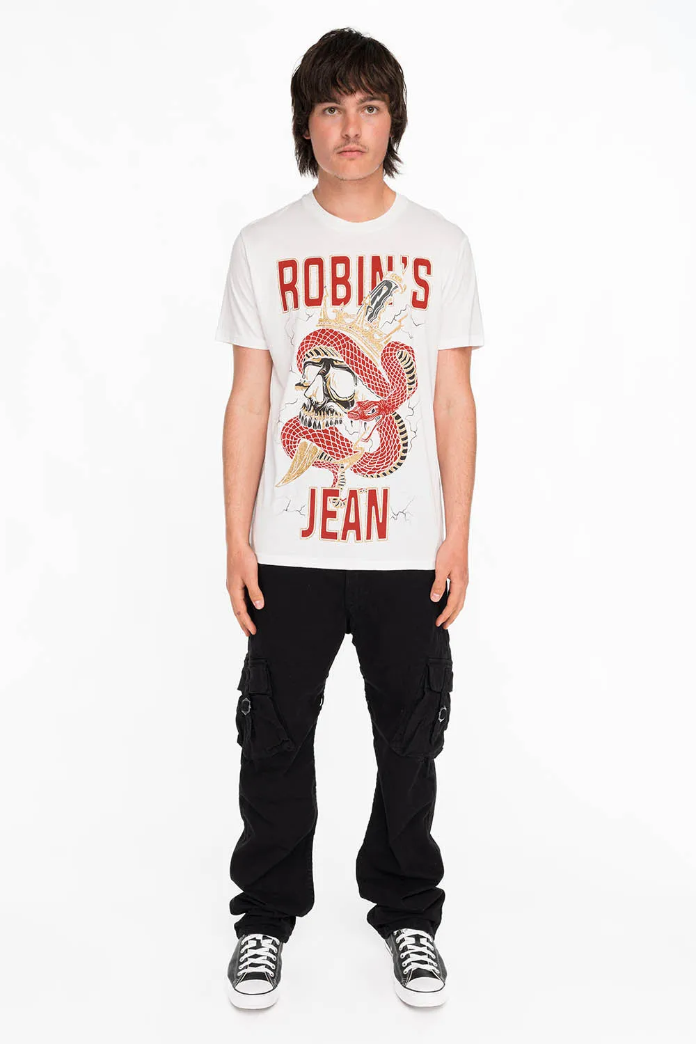 ROBINS SNAKE SKULL GOLD GLITTER TEE IN WHITE sold by Robin's Jean product image thumbnail 3