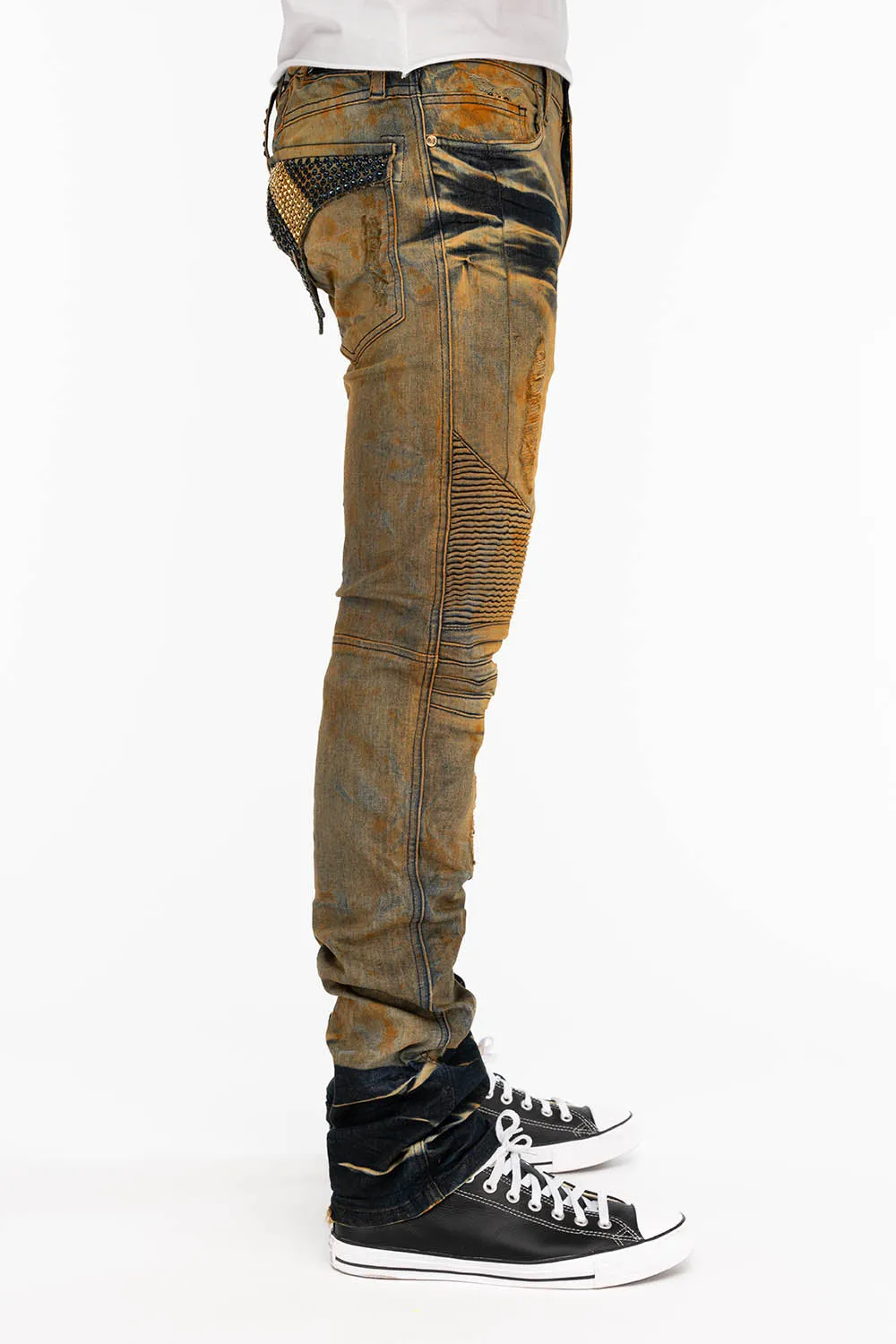 LONG FLAP MENS SKINNY BIKER JEANS WITH CRYSTALS IN CHICAGO sold by Robin's Jean product image thumbnail 3
