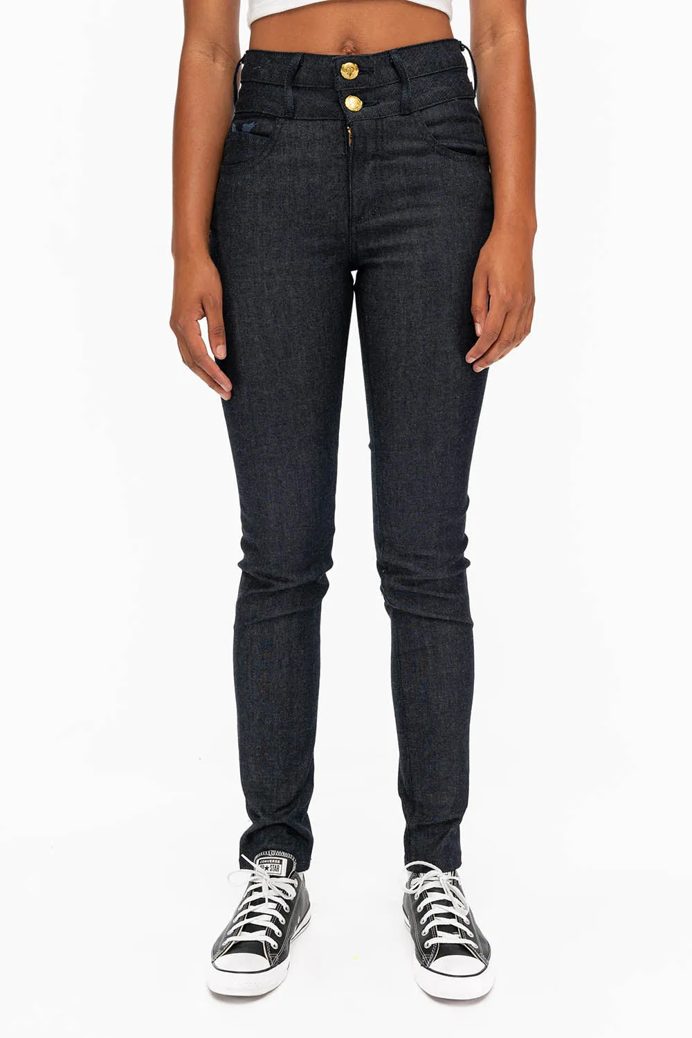WOMENS DOUBLE WAISTBAND HIGH RISE SKINNY JEANS IN RAW sold by Robin's Jean