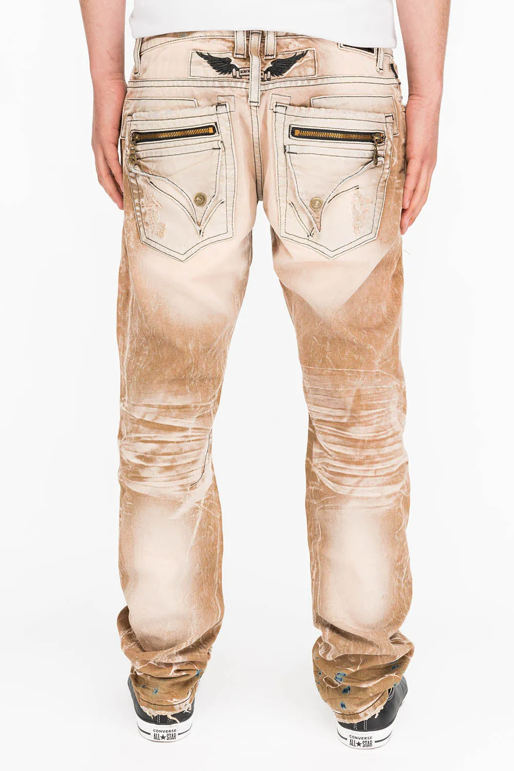 MINI FLAP MENS SLIM JEANS IN AMARETO DESTROY BACKING sold by Robin's Jean product image thumbnail 4