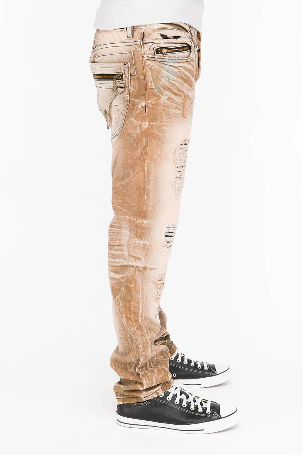 MINI FLAP MENS SLIM JEANS IN AMARETO DESTROY BACKING sold by Robin's Jean product image thumbnail 2