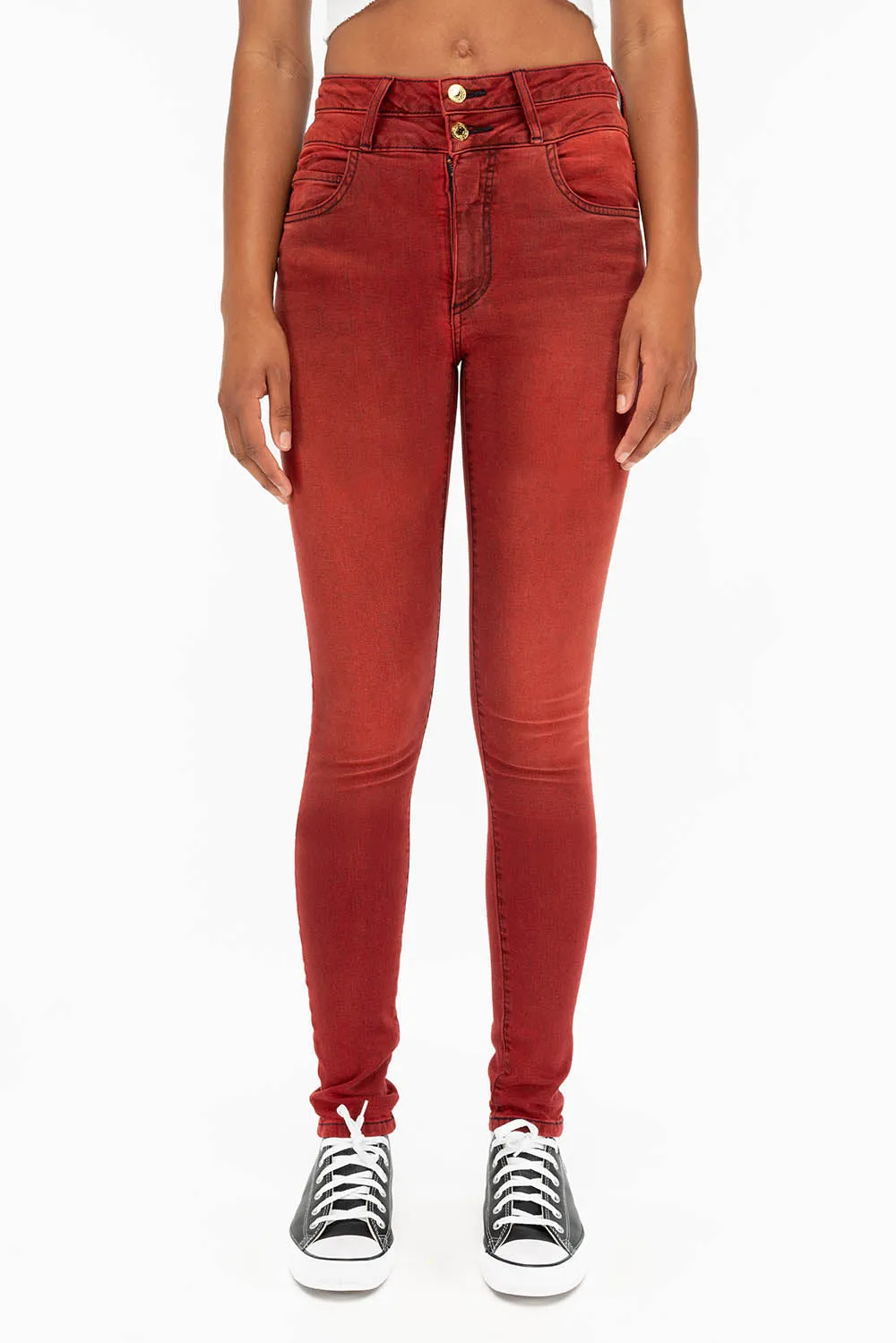 ROBIN'S DOUBLE WAIST SKINNY IN F-UP RED sold by Robin's Jean