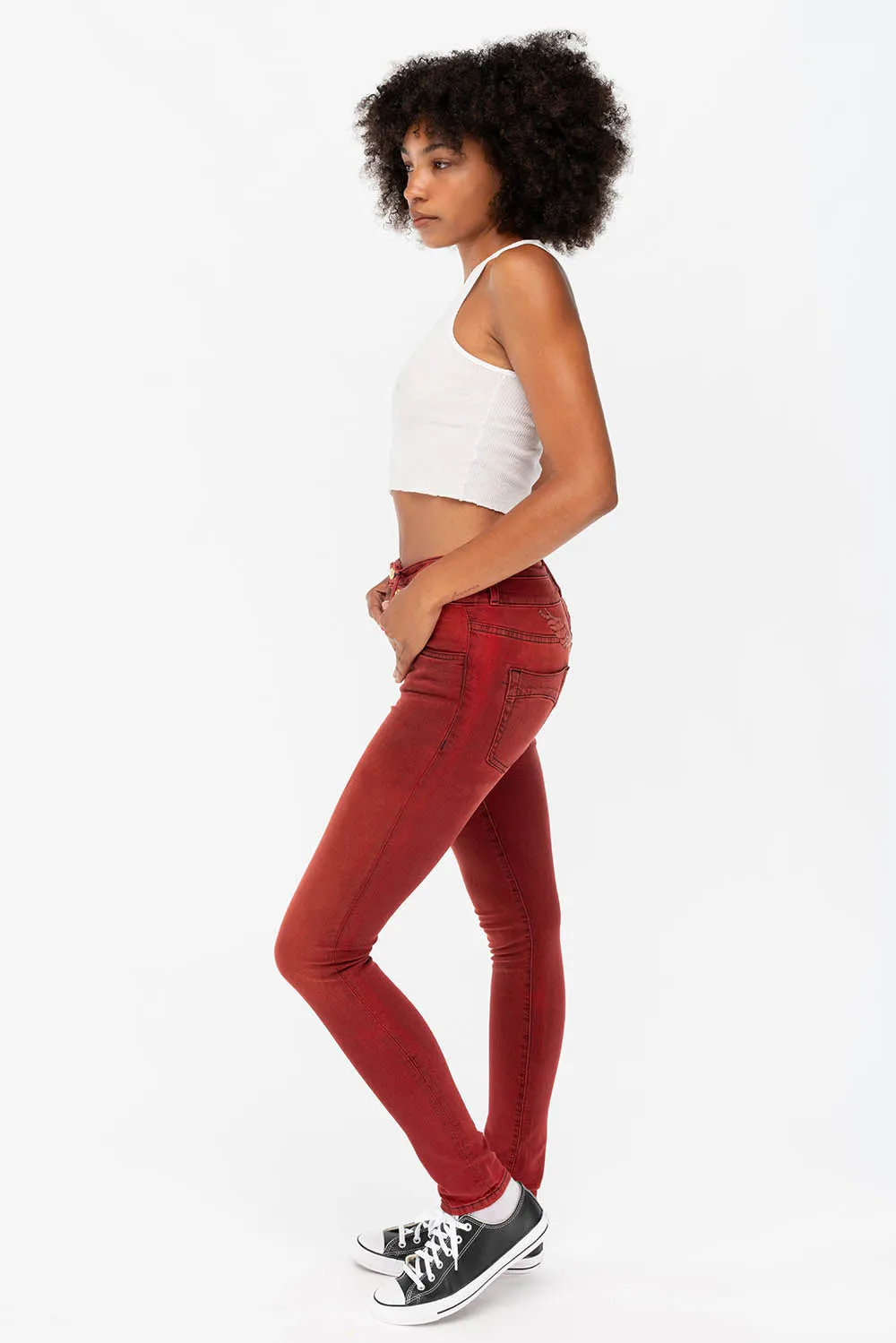 ROBIN'S DOUBLE WAIST SKINNY IN F-UP RED sold by Robin's Jean product image thumbnail 5