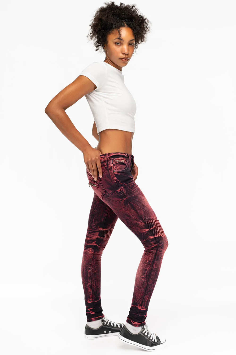 SKINNY WOMENS BIKER JEANS IN DISTRESSED DENIM IN YANKEE WASH sold by Robin's Jean product image thumbnail 4