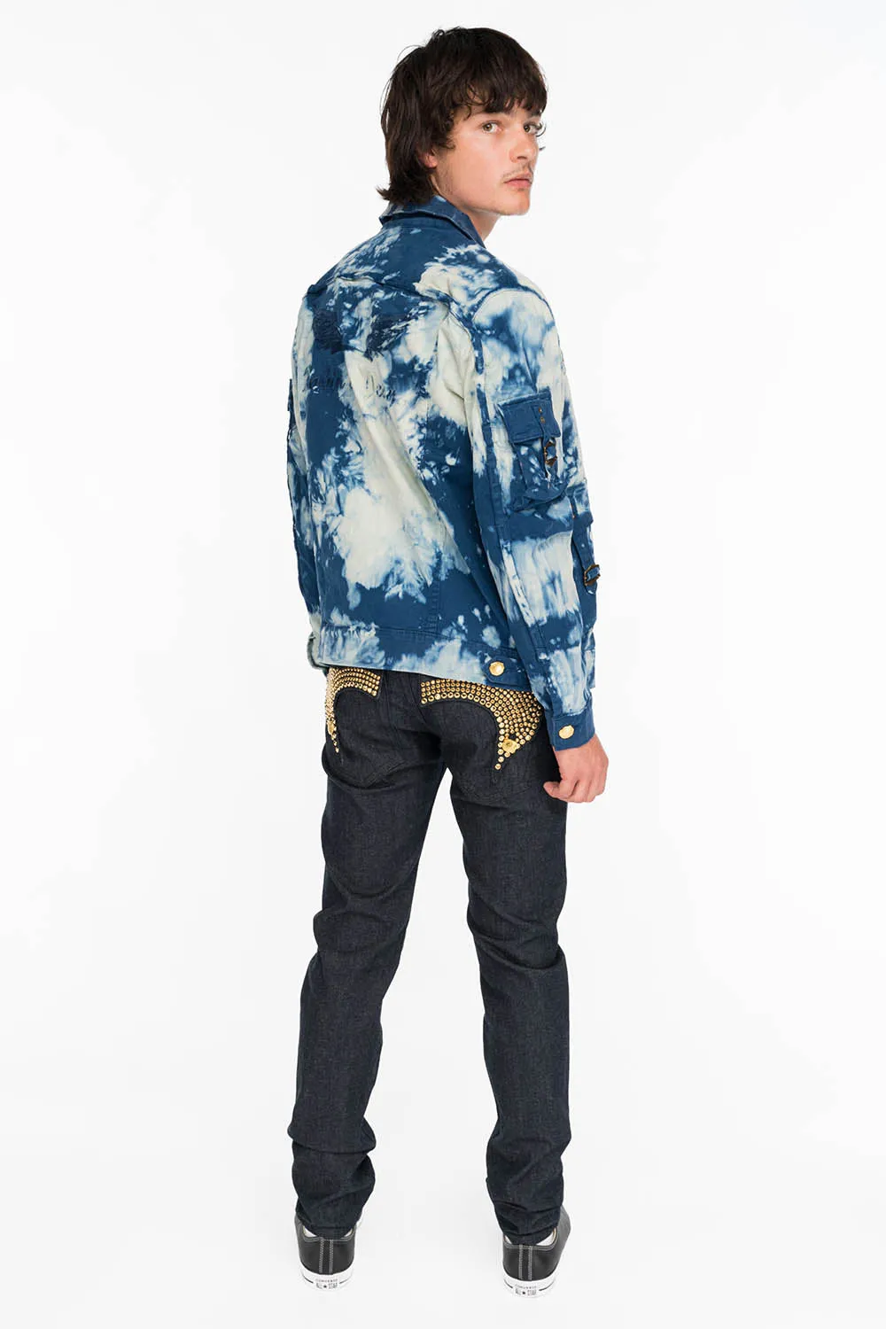 MENS RAW DENIM SLIM FIT KILLER FLAP JEANS WITH GOLD WINGS AND CRYSTALS sold by Robin's Jean product image thumbnail 5