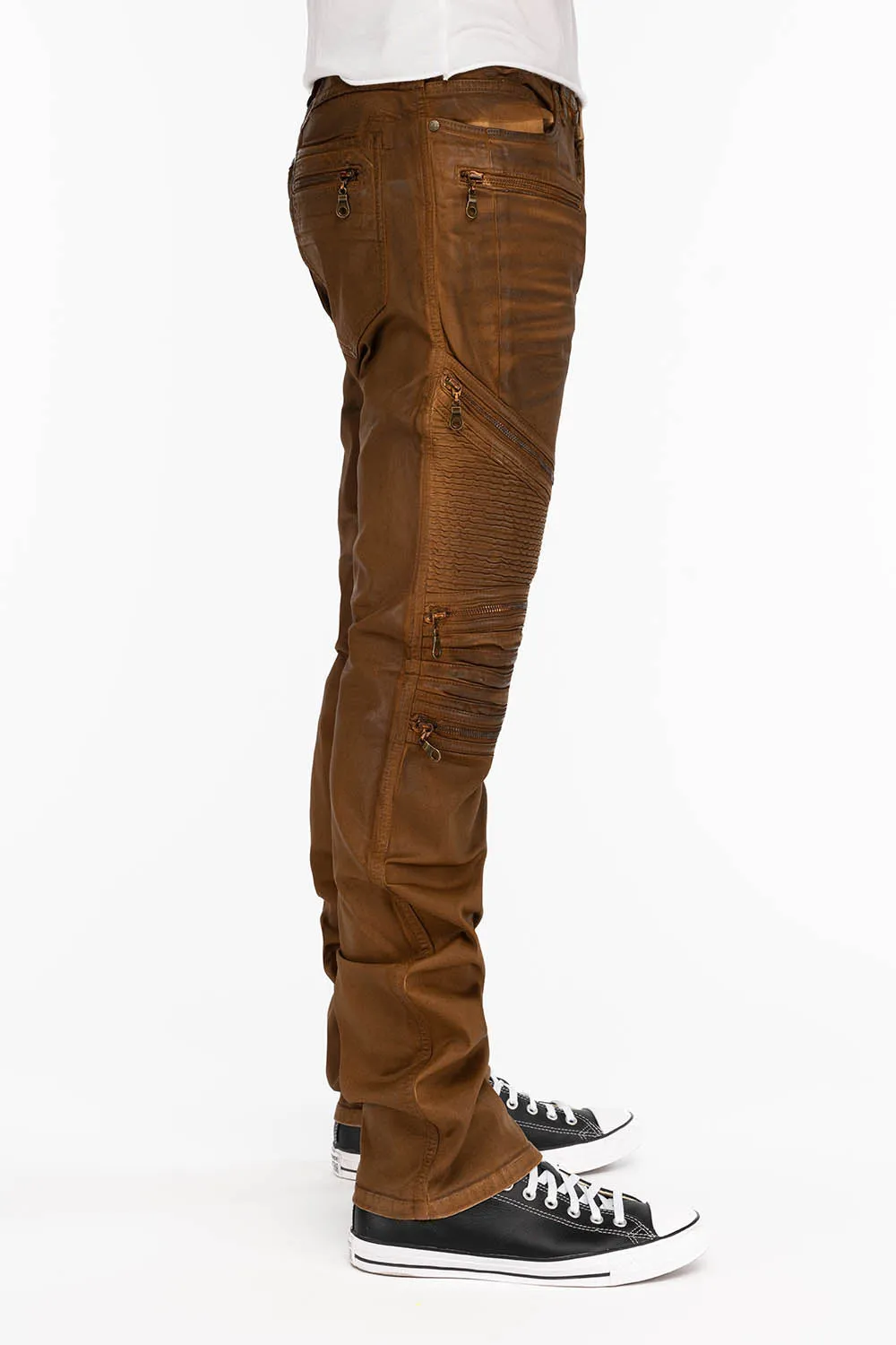MEN'S BIKER SLIM JEANS IN SUEDE KHAKI COATING sold by Robin's Jean product image thumbnail 2