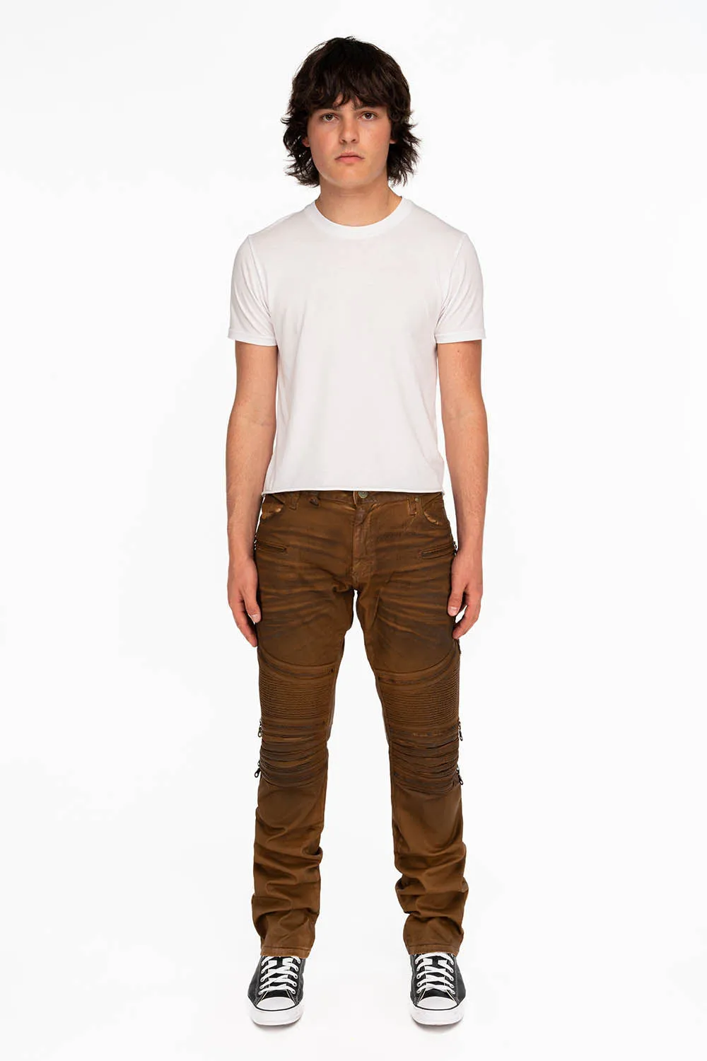 MEN'S BIKER SLIM JEANS IN SUEDE KHAKI COATING sold by Robin's Jean product image thumbnail 4