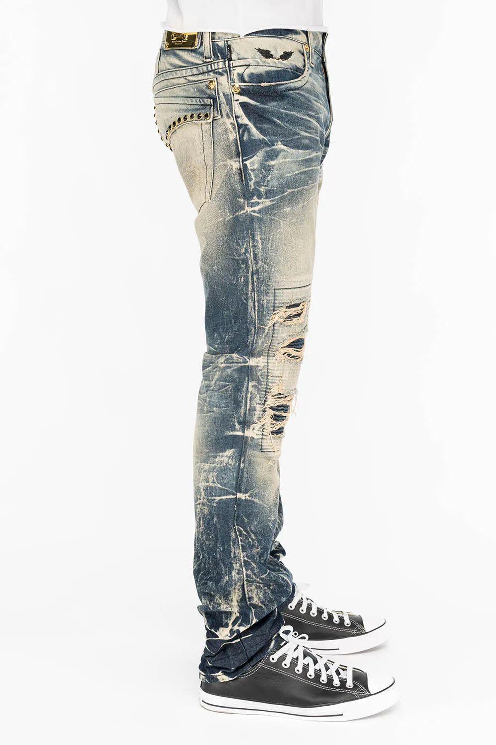 CROSSED OUT LONG FLAP MENS JEANS IN 4D DARK BROKEN WITH CRYSTALS sold by Robin's Jean product image thumbnail 2