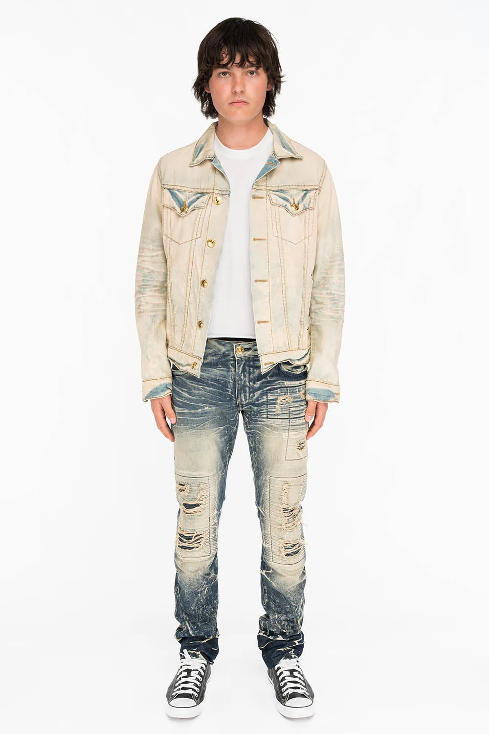 CROSSED OUT LONG FLAP MENS JEANS IN 4D DARK BROKEN WITH CRYSTALS sold by Robin's Jean product image thumbnail 4